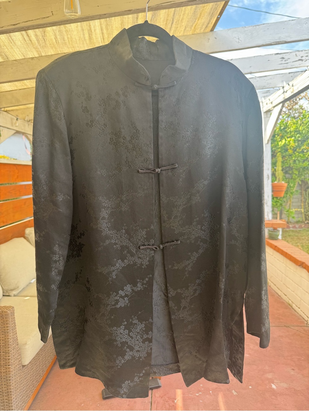 Black Mandarin Collar Silk-Blend Mandarin Jacket